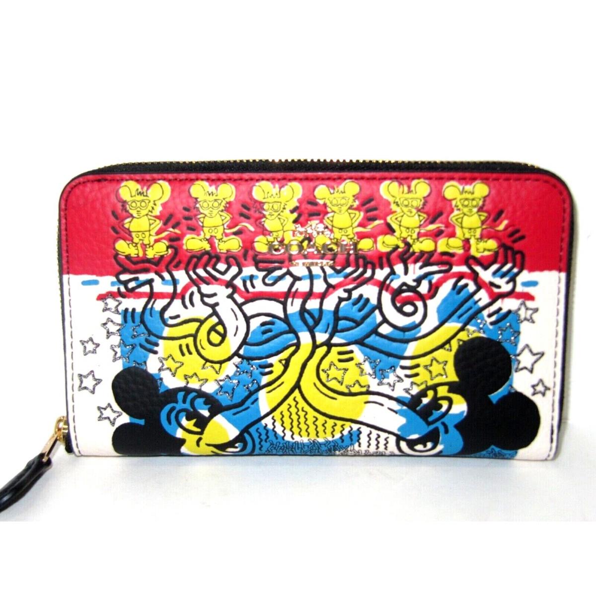 Coach C7801 Disney Mickey Mouse Keith Haring Medium Id Zip Around Wallet NWT$228