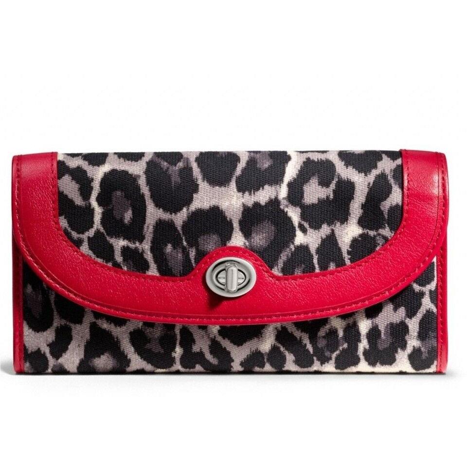 Coach Park Ocelot Print W/red Trim Slim Envelope Bi-fold Wallet-nwt-srp: