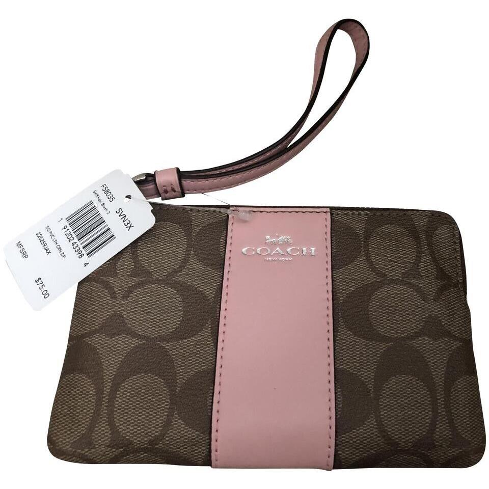 Coach Corner Zip In Signature with Leather Stripe Wristlet