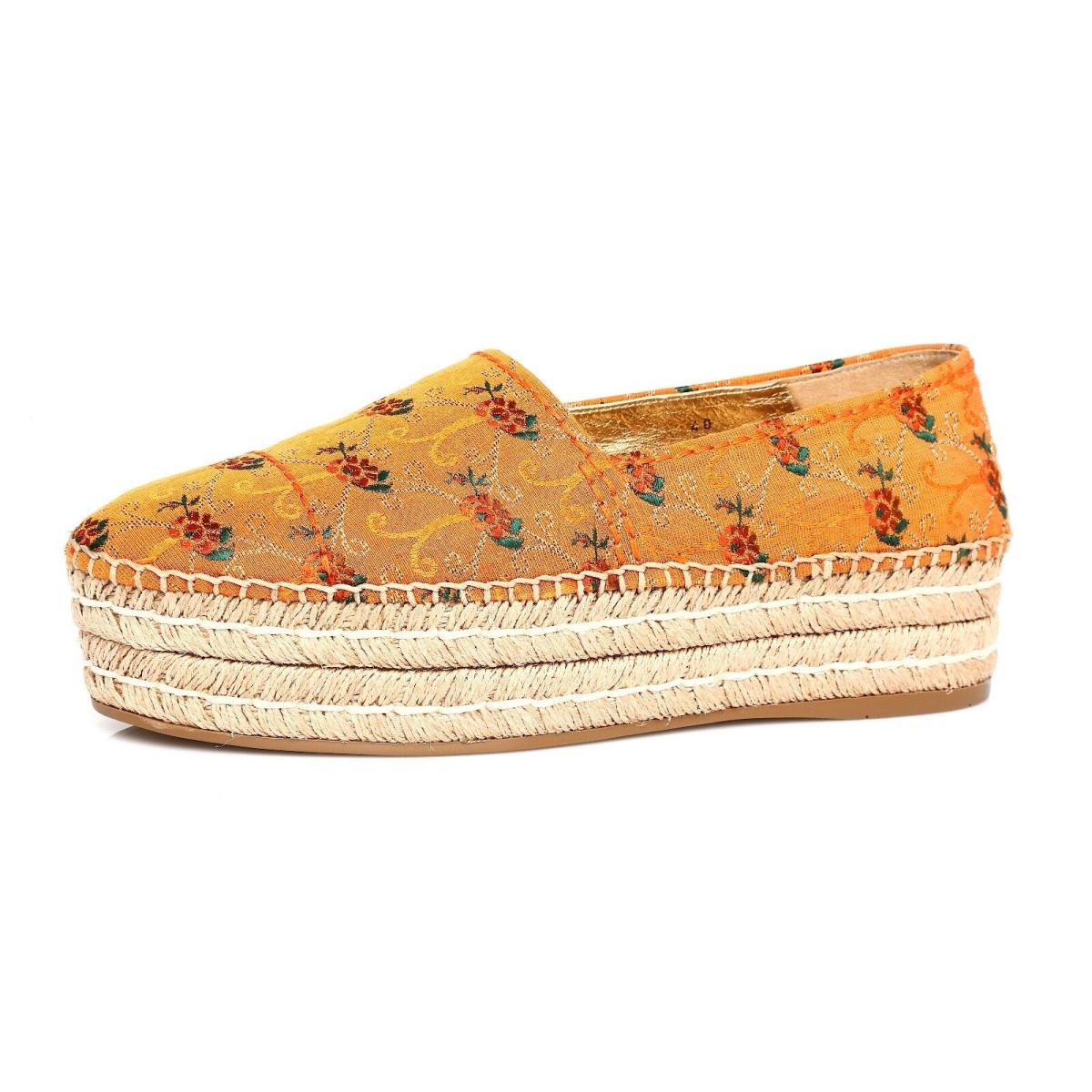 Prada Platform Espadrille Orange Floral Slip On Flats N4881 Size 10 US / 40 EU