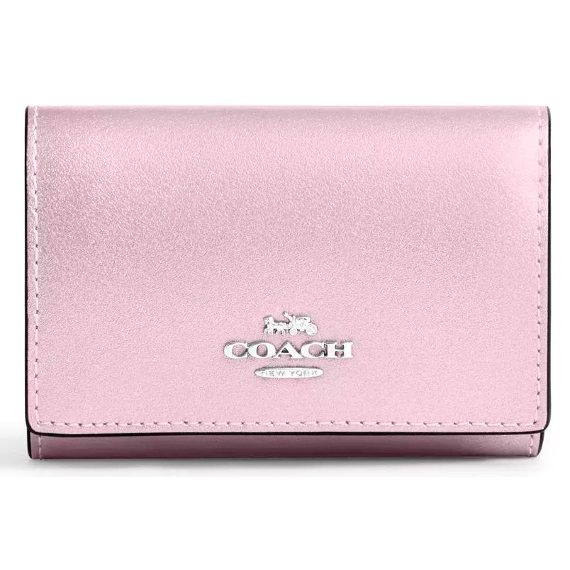 Coach Micro Snap Wallet - CW805 Metallic Pink Pearlized Smooth Leather