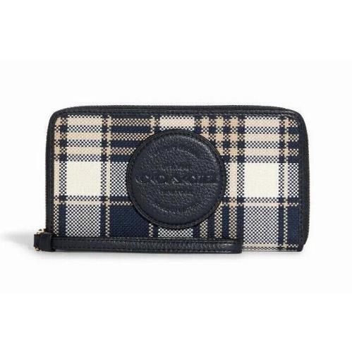 Coach C8680 Dempsey Large Phone Wallet with Garden Plaid Print Midnight