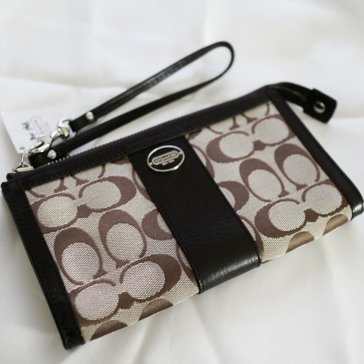 Coach 48625 Brown Signature Optic Clutch Zippy Wallet/wristlet