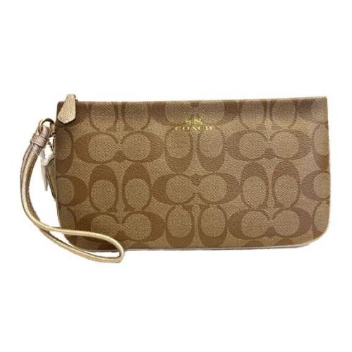 Coach Signature Large Top Zip Wristlet Wallet 65748 Khaki/platinum