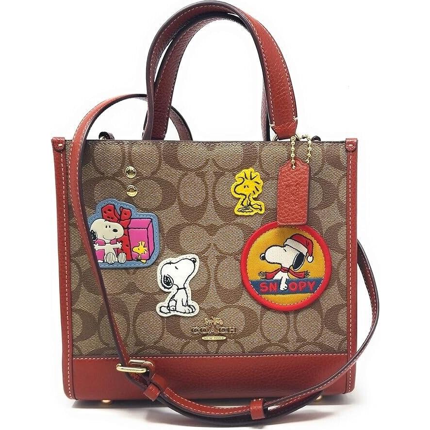 Coach Dempsey Tote 22 Peanuts Motif Khaki Redwood