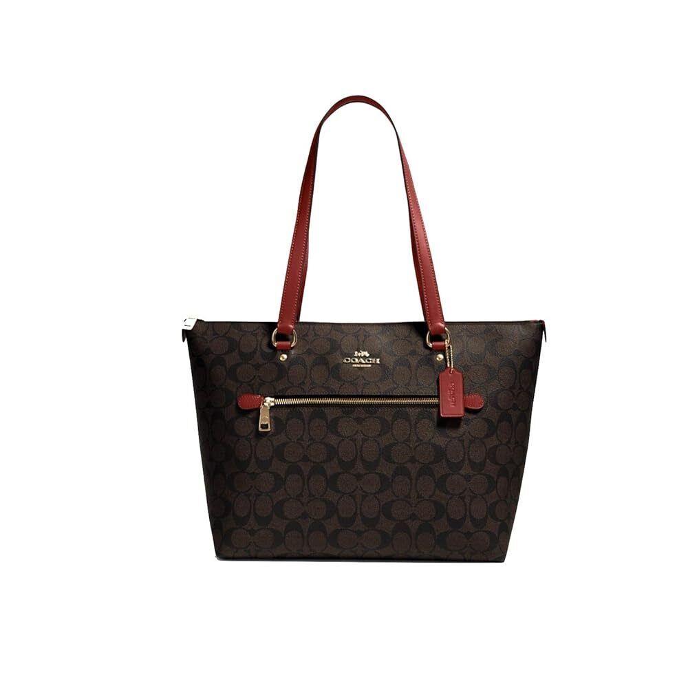 Coach Gallery Tote Shoulder Bag Signature Canvas Brown 1941 Red - Handle/Strap: Red, Hardware: Gold-Tone, Lining: Brown