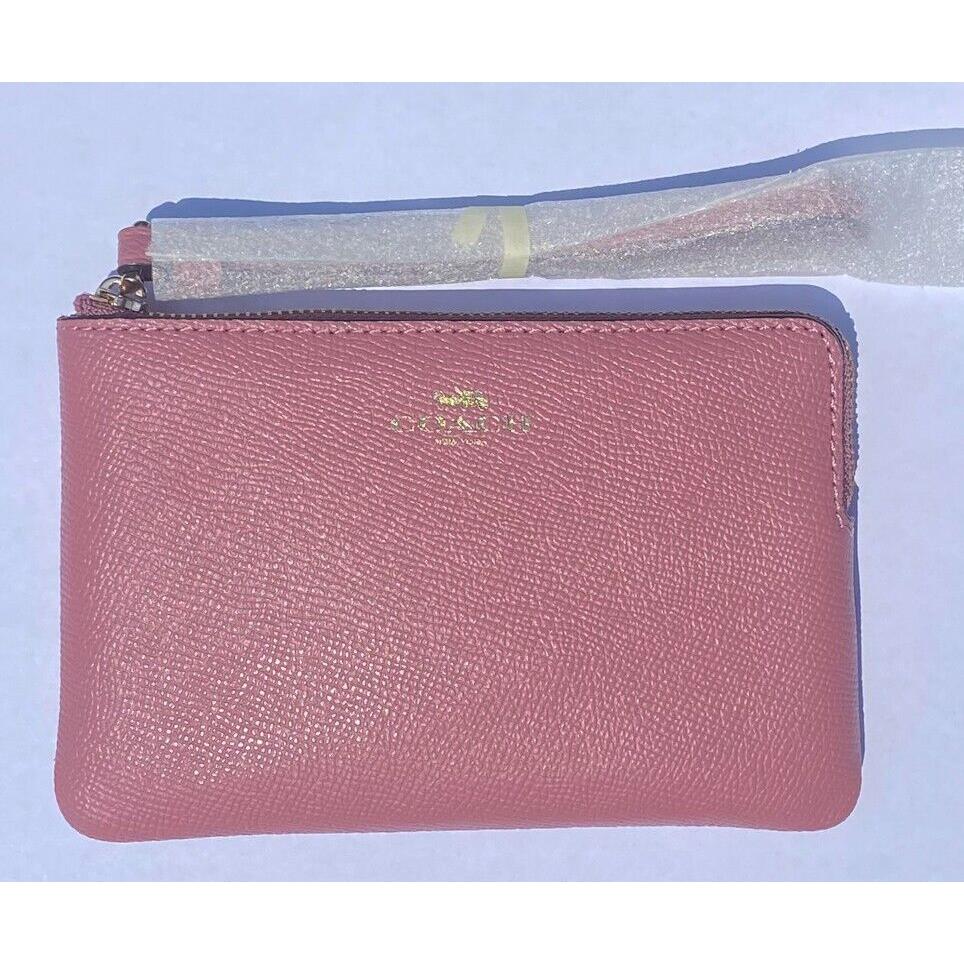 Coach F58032 Crossgrain Corner Zip Leather Wristlet Wallet Dusty Rose