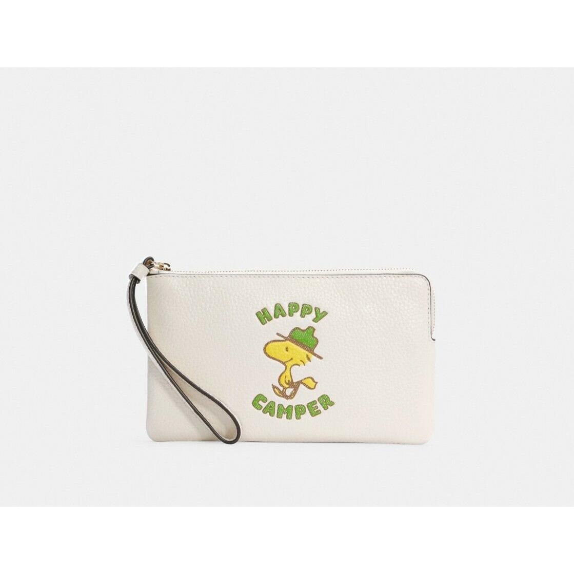 Coach X Peanuts Large Corner Zip Wristlet with Woodstock Happy Camper C4599