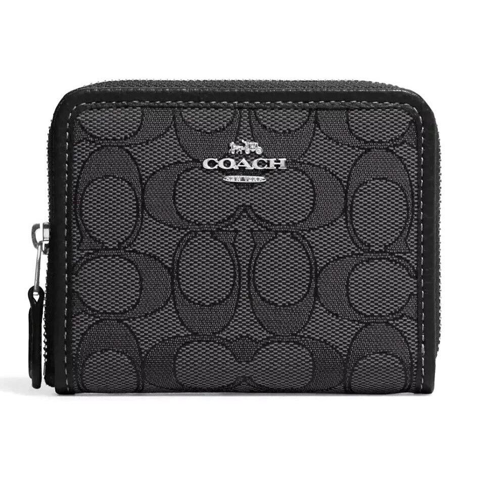 Coach Small Zip Around Wallet In Signature Jacquard CH389 Black Smoke