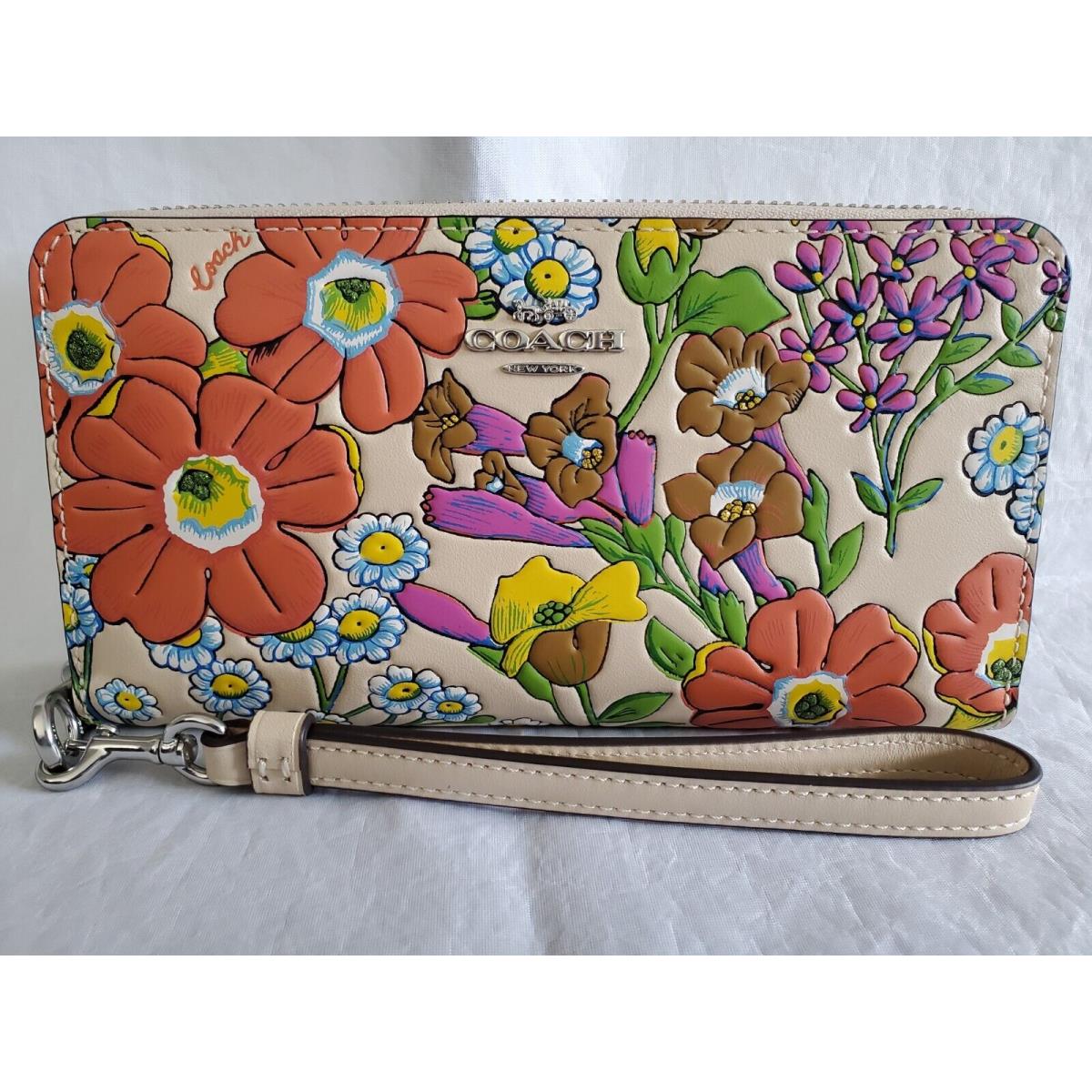 Coach CR930 Long Zip Around Wallet with Floral Print Ivory/multi