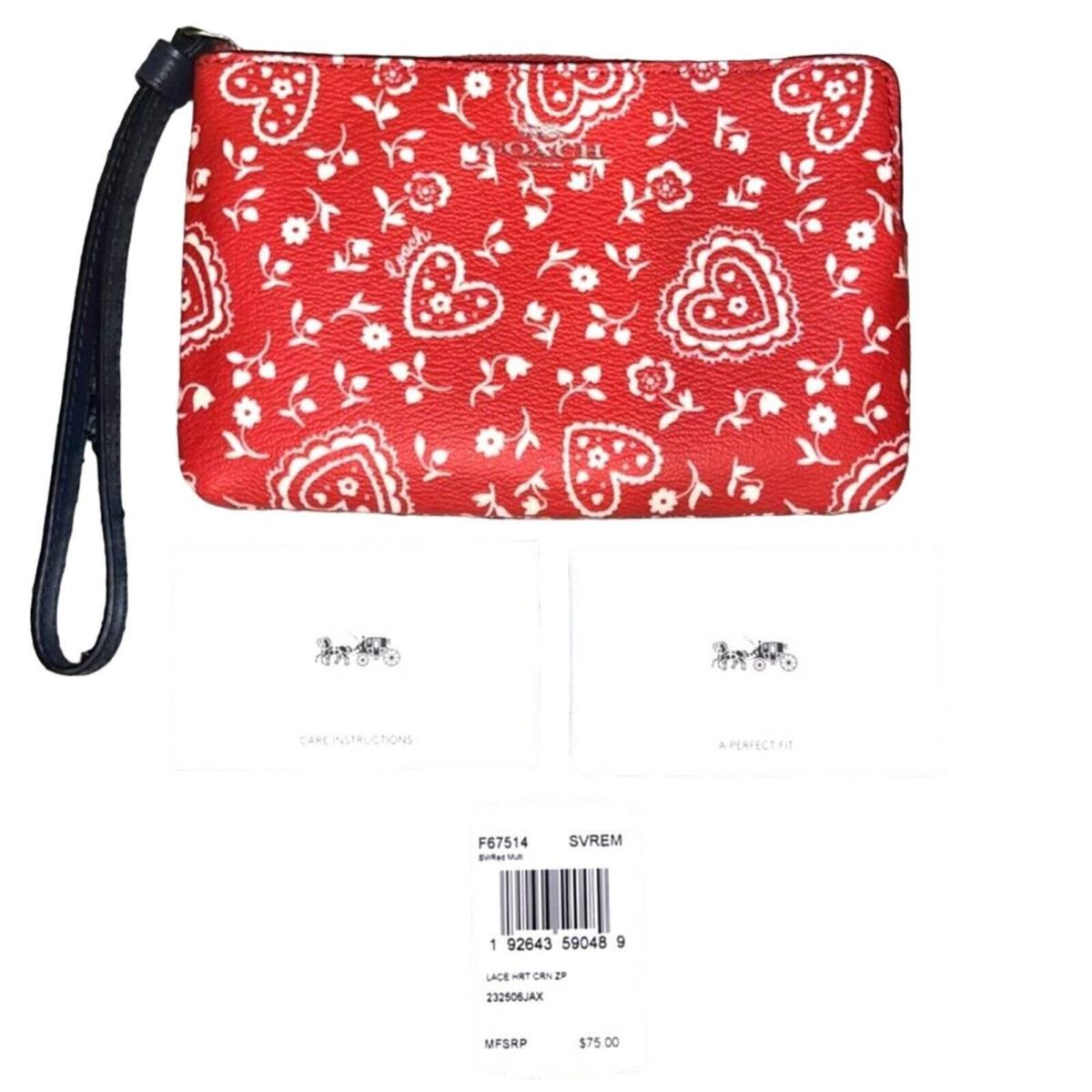 Coach Red White Heart Corner Zip Wristlet