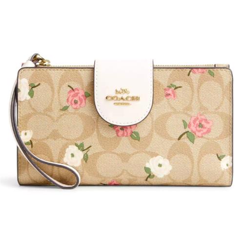 Coach Phone Tech Wallet - CR967 Floral Print Signature Canvas / Leather