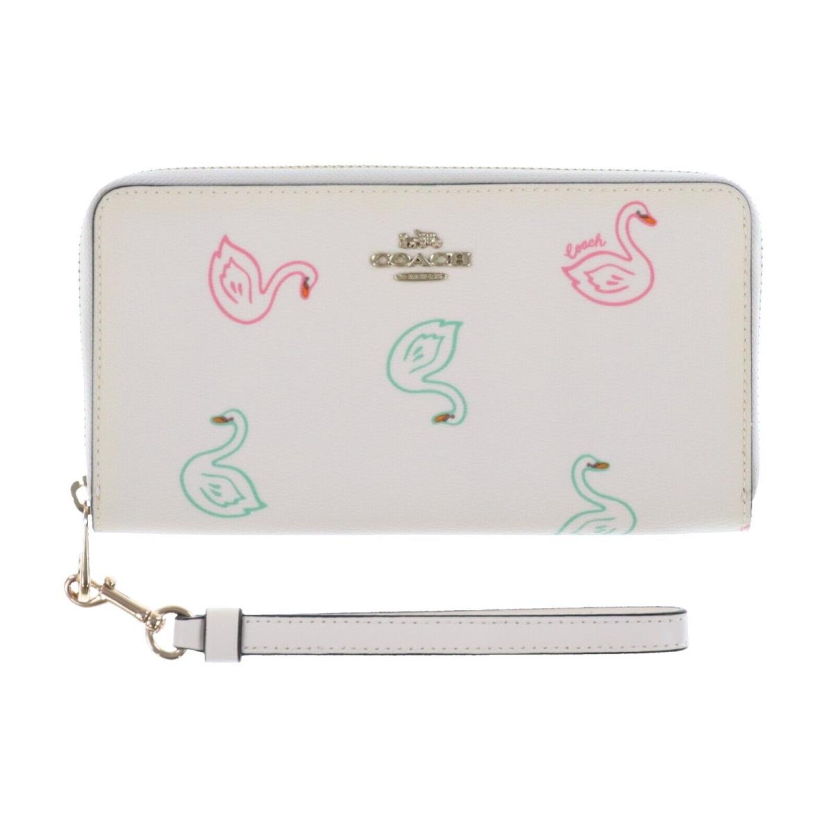 Coach Long Zip Around Wallet Credit Card Holder Wristlet Clutch Swan Print