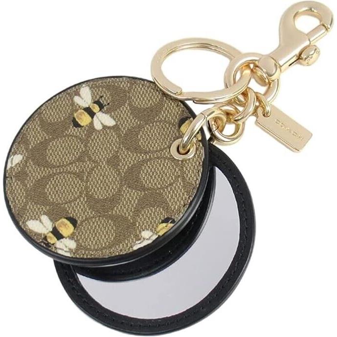 Coach Mirror Bag Charm Key Chain Fob Khaki C8622 Bee Print