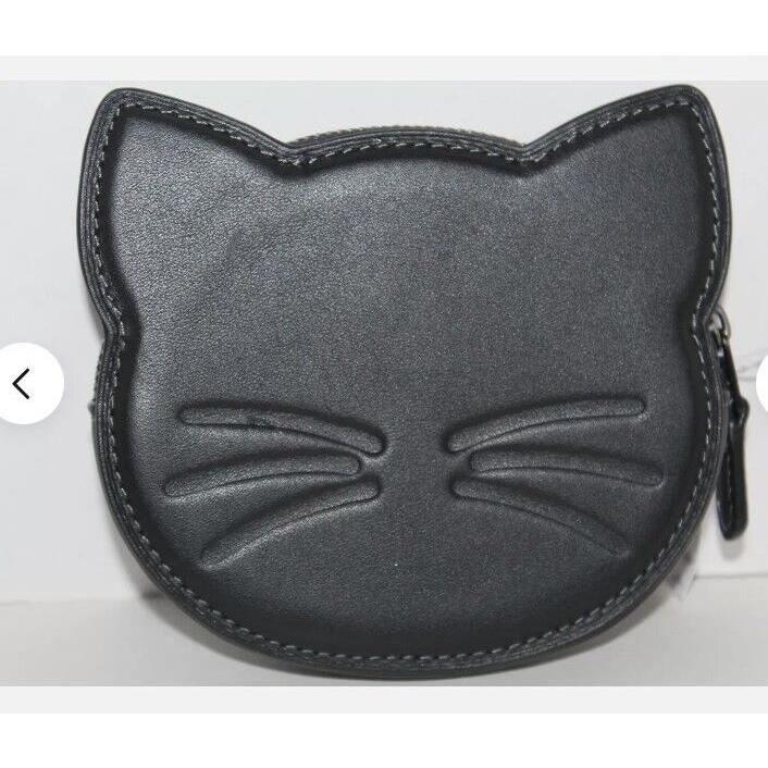 Coach Halloween Black Cat Zip Coin Wallet Purse Card Case Leather CN003