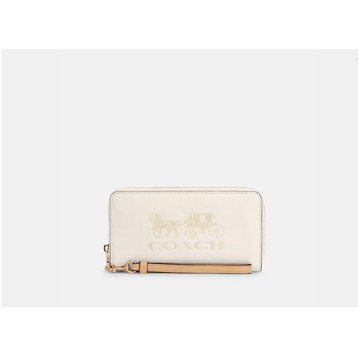 Coach Horse Carriage Zip Around Large Wallet in Refined Leather Chalk