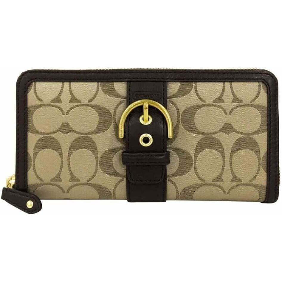 Coach Signature Campbell Buckle Accordion Zip Around Wallet