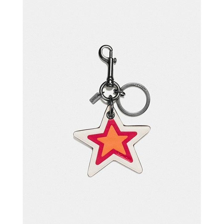 Coach F56750 Leather Star Bag Charm /keyring/ Keyfob Charm. Orange/white/red