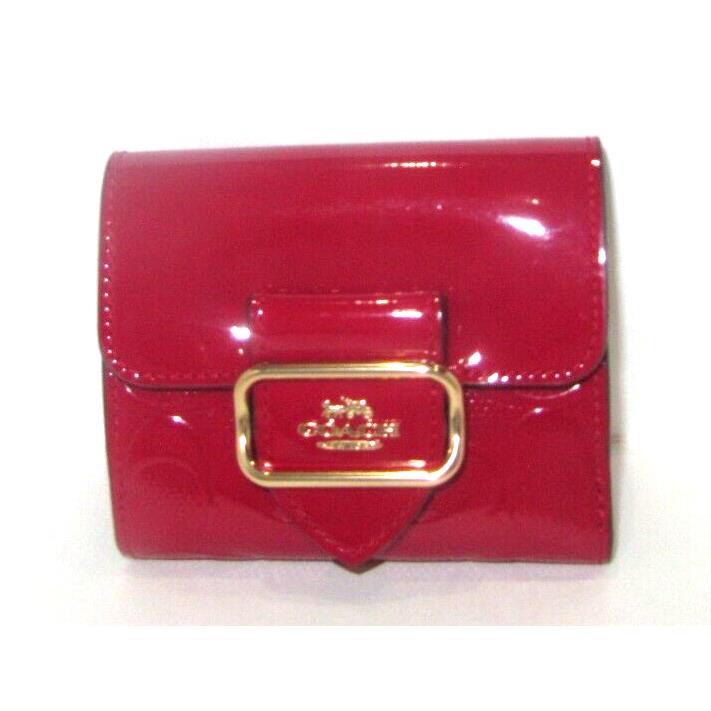 Coach CV416 Small Morgan Bifold Wallet Red Embossed Signature Patent Leather