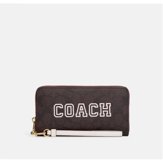 Coach Brown/chalk Multi Signature Coated Canva Long Zip Around Wallet CB856