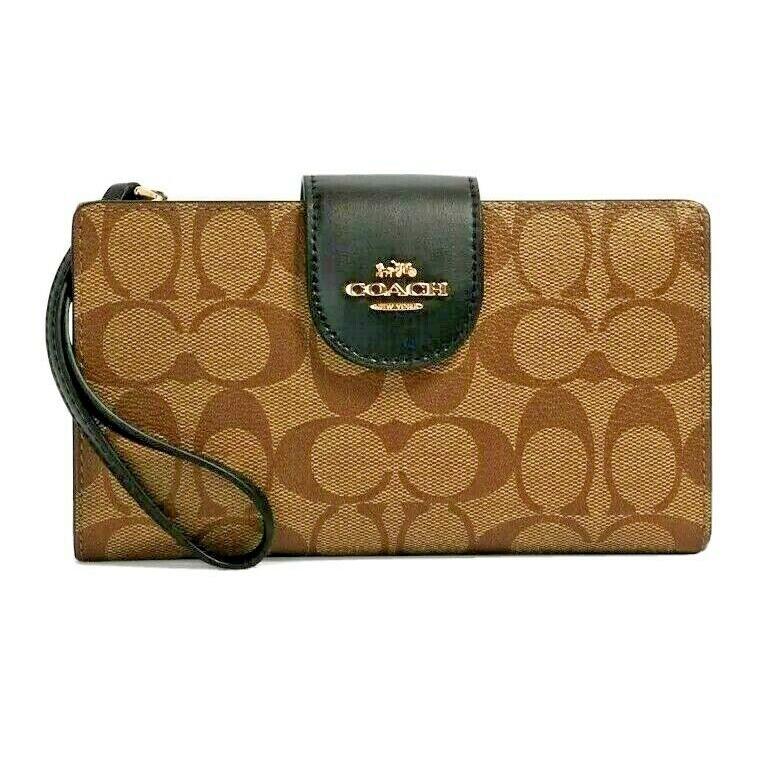 Coach Tech Wallet In Colorblock Signature Canvas Khaki C2874