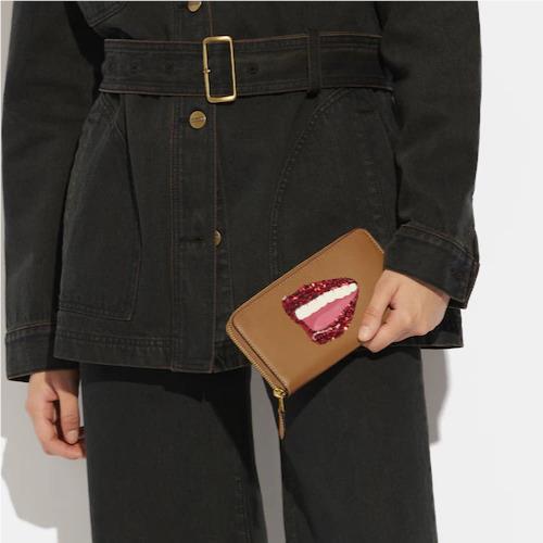 Coach X Tom Wesselmann Lip Sequins Glovetanned Leather Accordion Zip Wallet