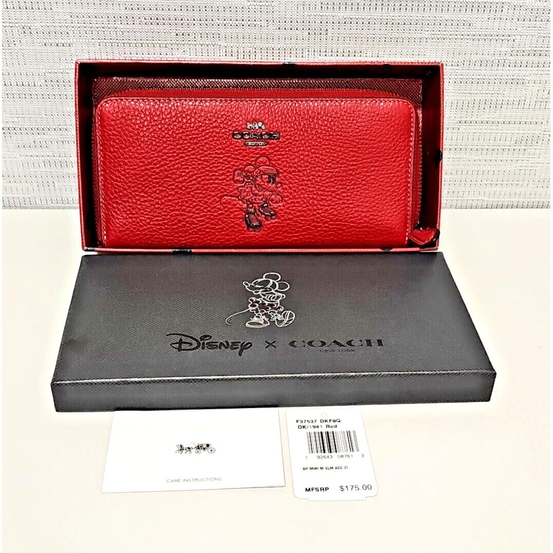 Coach Disney X Minnie Mouse Roller Skating Slim Wallet 1941 Red Leather Tags