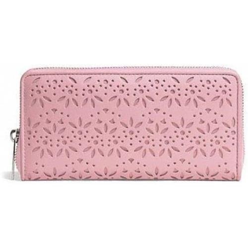 Coach 50673 Taylor Eyelet Pink Tulle Leather Accordion Zip Around Wallet