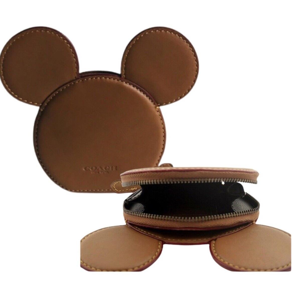 Coach X Disney Mickey Limited Edition Coin Purse Leather Ears Chestnut Brown