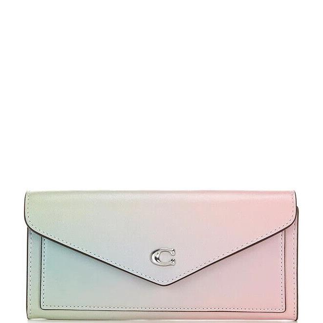 Coach Wyn Ombre Bi-fold Leather Wallet Pale Pistachio Green Blue Pink