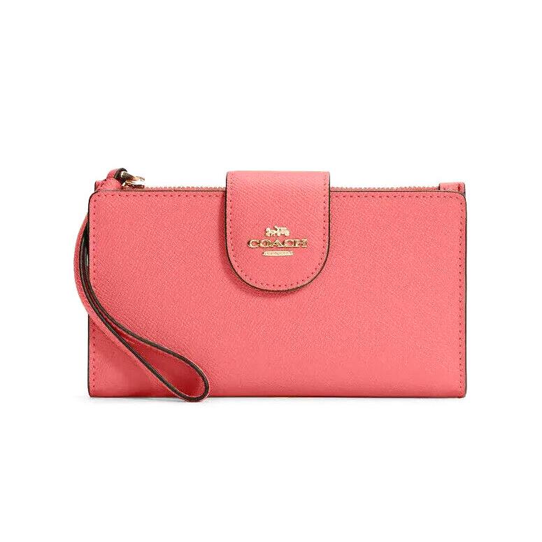 Slightly Coach C2869 Tech Wallet Crossgrain Leather Pink Lemonade