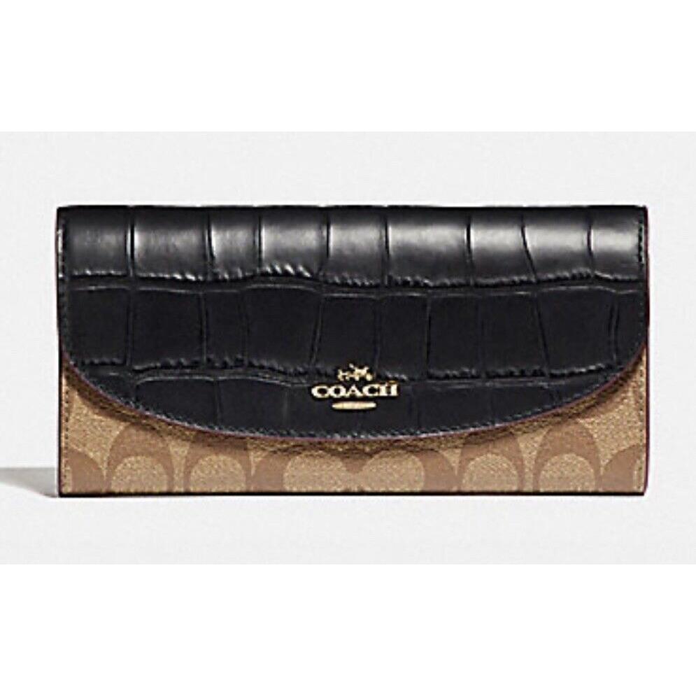 Coach Signature Exotic Embosse Slim Envelope Clutch Wallet in 2 Colors F24354