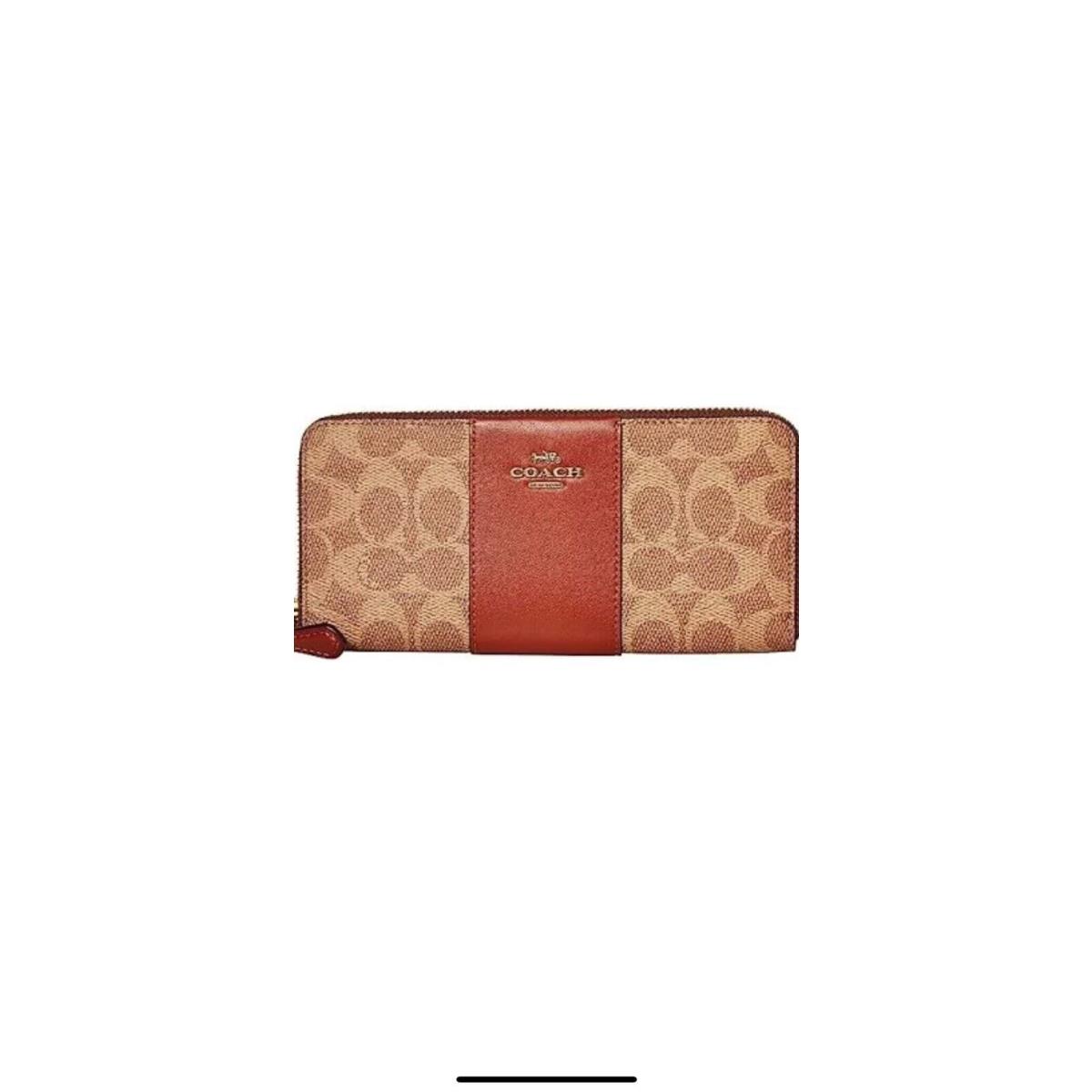 Coach 73739 Slim Accordion Zip Wallet Tan Rust Signature Canvas Wallet