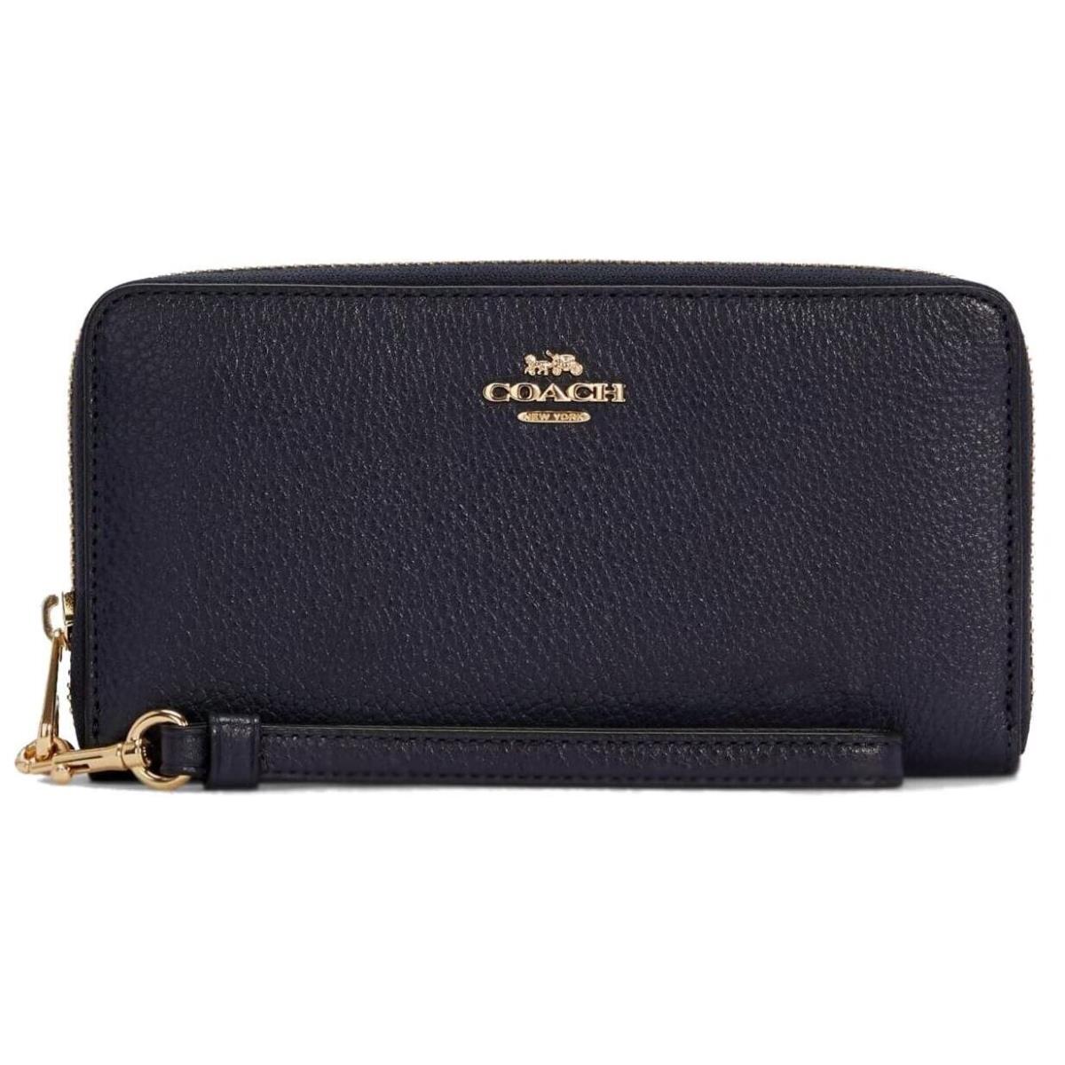 Coach Midnight Blue Pebble Leather Zip Around Accordion Wallet C4451