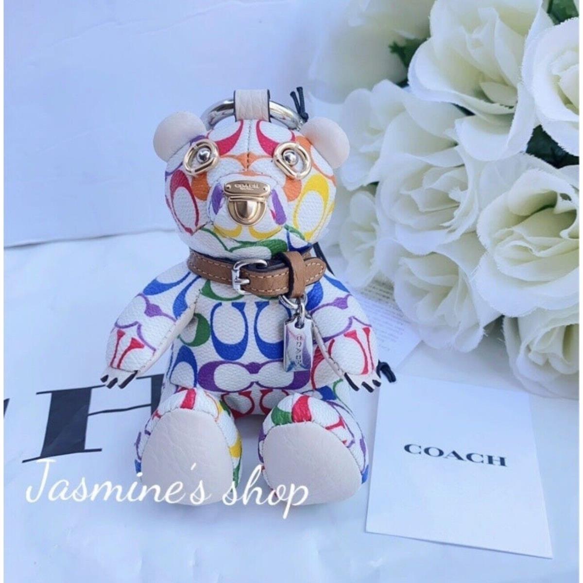 Coach Bear Bag Charm In Rainbow Signature Canvas CJ953