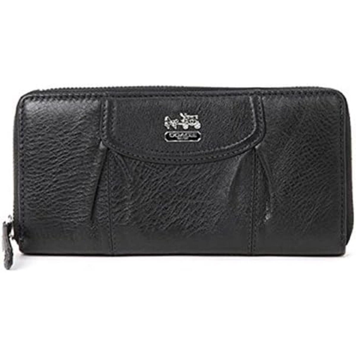 Coach Madison Leather Accordian Zip Around Wallet 46601 Sv/bla