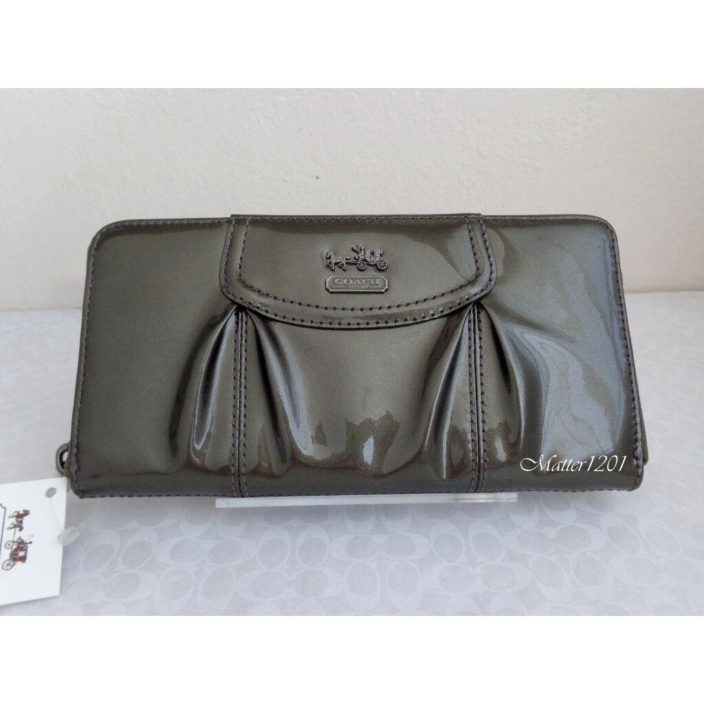 Coach 46620 Madison Patent Leather Accordion Zip Around Wallet Pewter