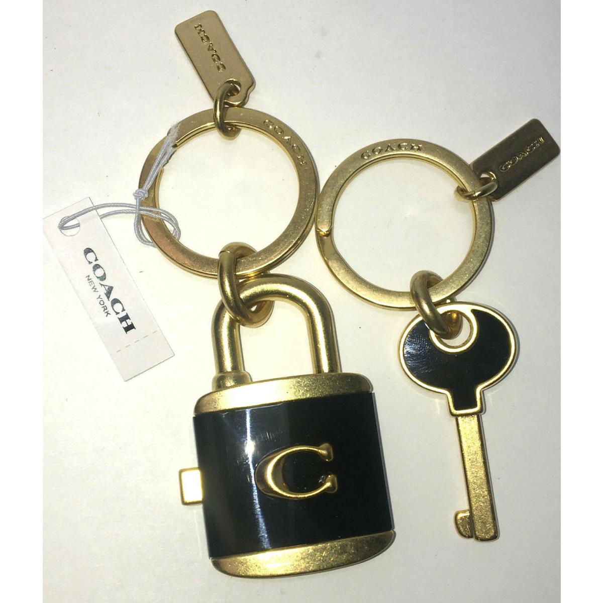 Coach Lock and Key Bag Charm Key Ring Purse Backpack Keychain Black Gold