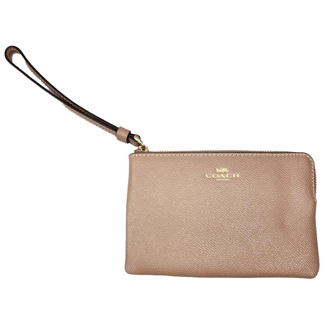 Coach Corner Zip Leather Taupe 58032 Wristlet Wallet 6 4