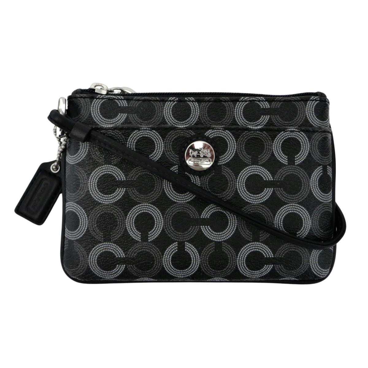 Coach Waverly Coated Canvas Black White Dotted Signature Wristlet 43627