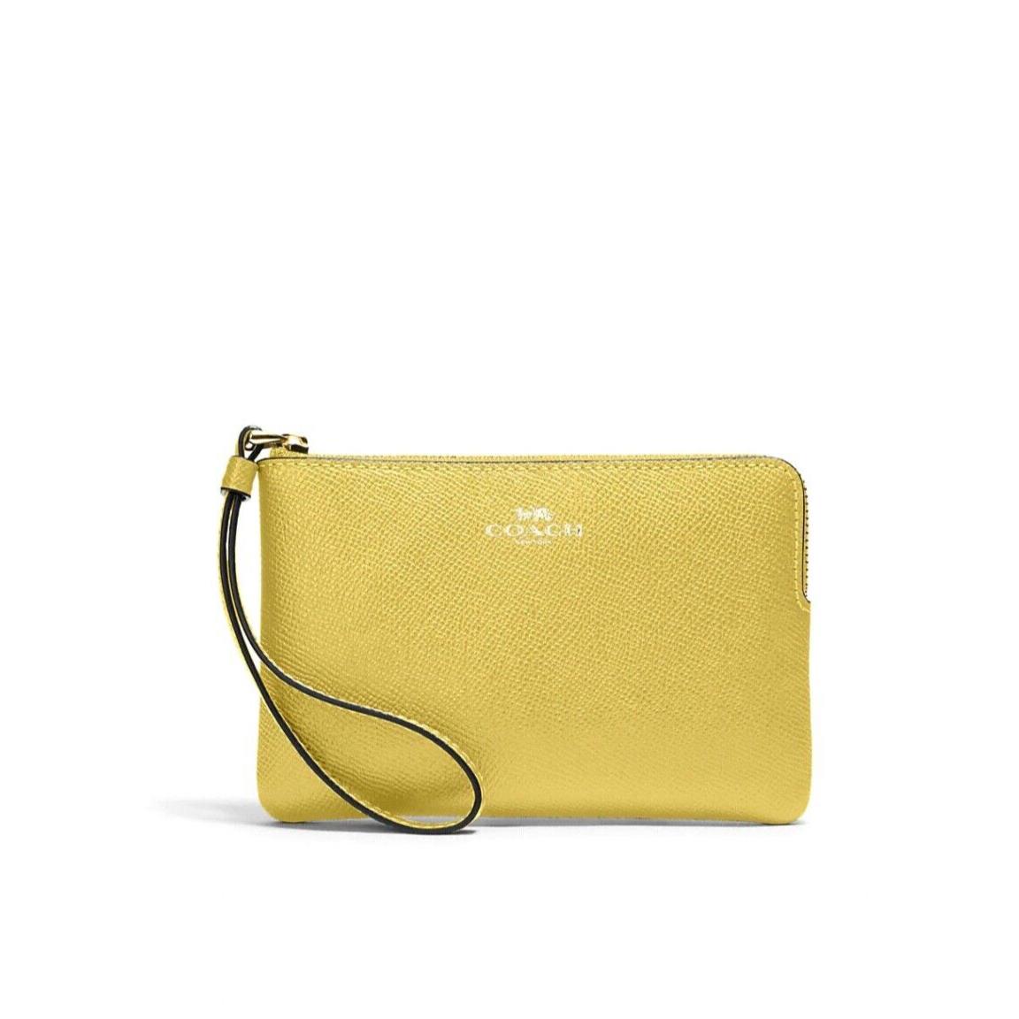 Coach Crossgrain Leather Small Corner Zip Wristlet Chartreuse 58032-IMVFM