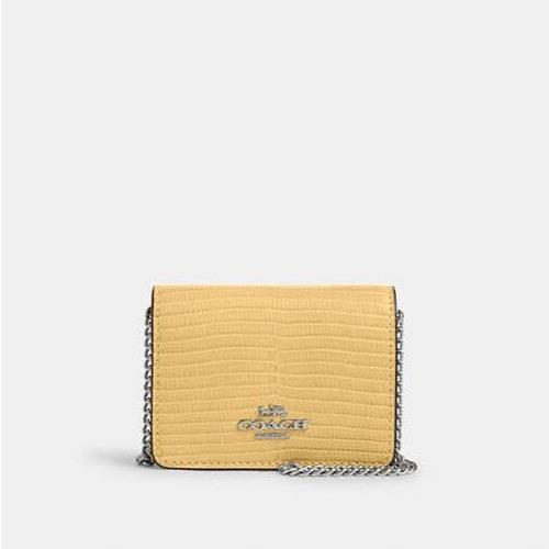 Coach CR372 Leather Embossed Mini Wallet On A Chain Hay