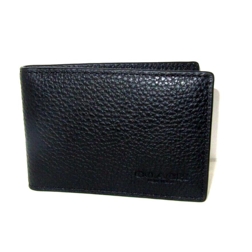 Coach CM167 Black Pebbled Leather Compact Bifold Wallet