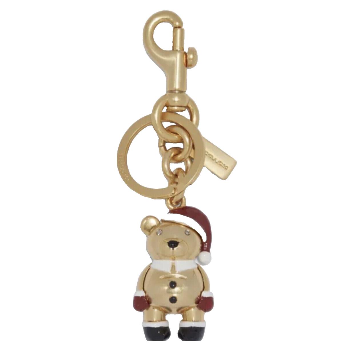 Coach Teddy Bear 3D Keychain Gold Metal Santa Claus Bear Purse Charm C7099