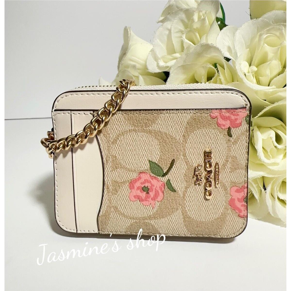 Coach Zip Card Case In Signature Canvas with Floral Print CR971