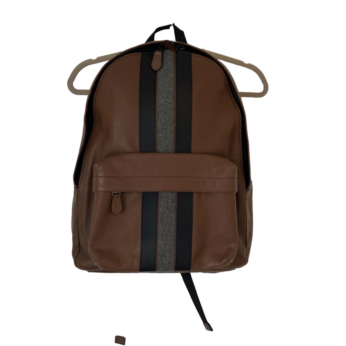 Coach Charles Varsity Stripe Brown Leather Backpack MM1