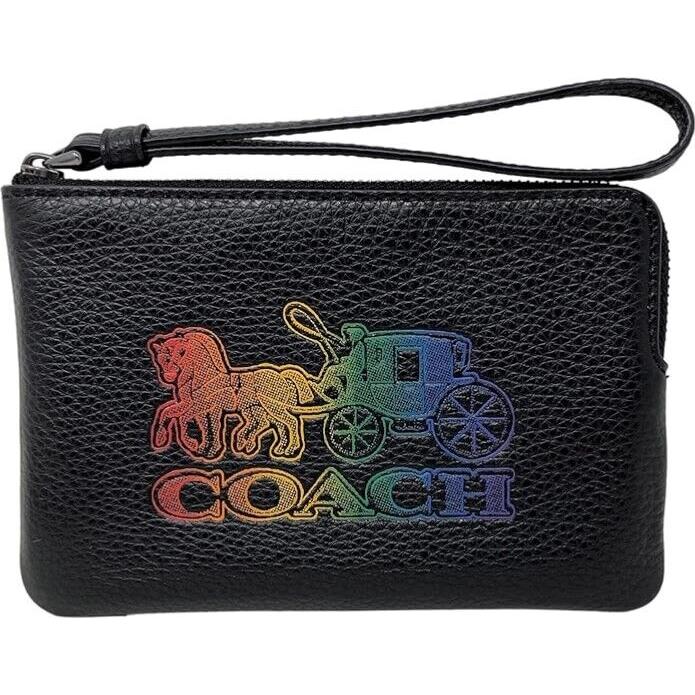 Coach Corner Zip Wristlet with Horse and Carriage Black