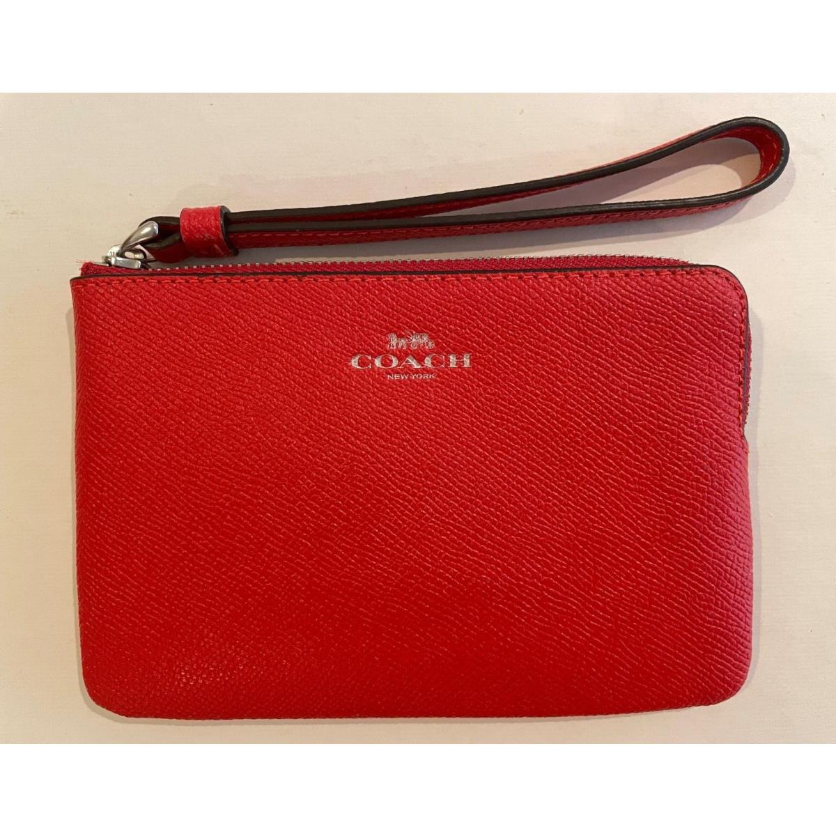 Coach Corner Zip Wristlet /wallet/bright Poppy Leather Medium Size