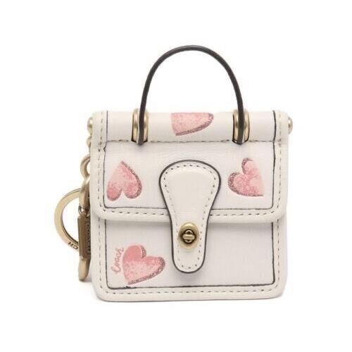 Coach Mini Chalk/pink Heart Willis Turnlock Bag Charm Fob