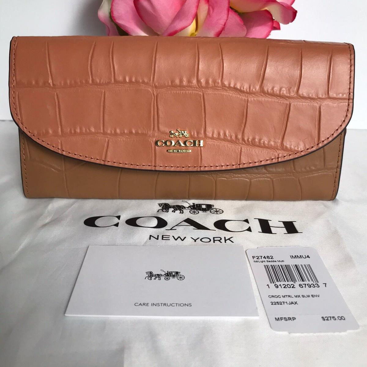 Coach Women F27482 Slim Envelope Crossgrain Leather Wallet Light Saddle Multi